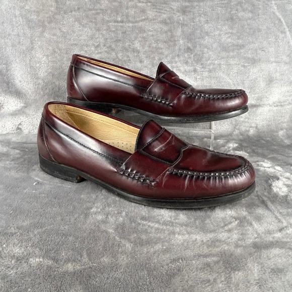GH Bass Mens Penny Loafers Burgundy Leather Shoes Size 10.5 D Made in Brazil